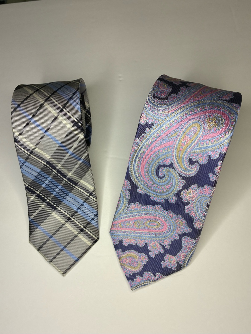 (2) J.S. Blank & Co. Mens Ties. Plaid pattern & Vibrant Blue/Purple Paisley SILK